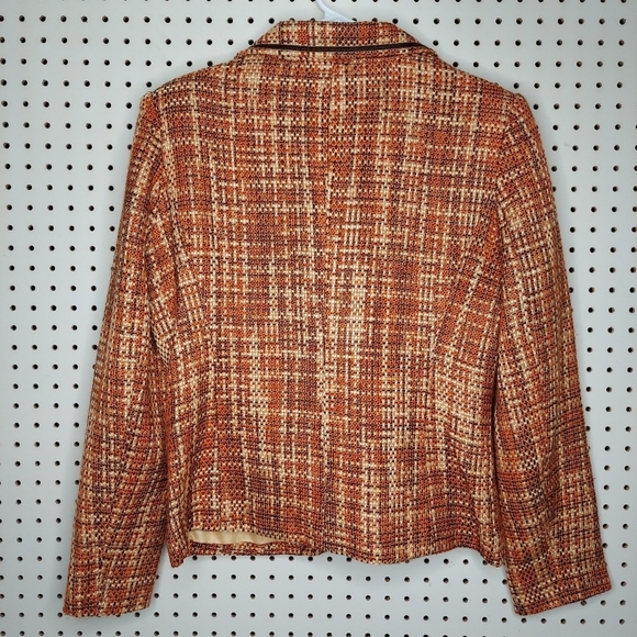 Dressbarn Tweed Blazer 10 Orange Long Sleeve 2-Button Pocket Collar Retro Preppy - Picture 2 of 4
